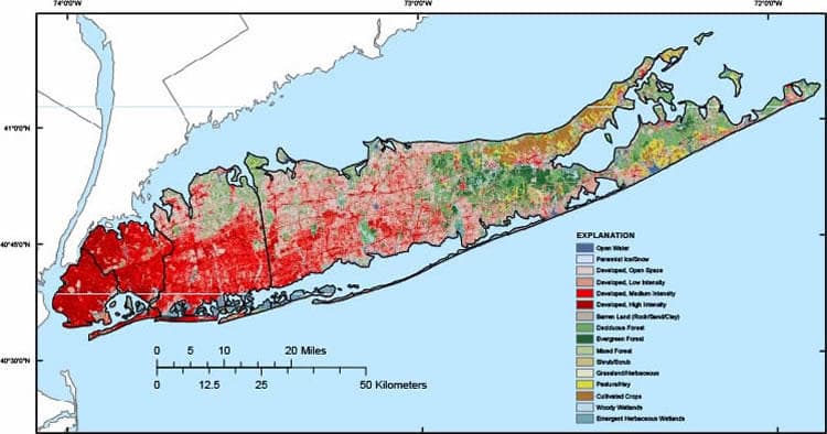 map showing Long Island land use, 2006