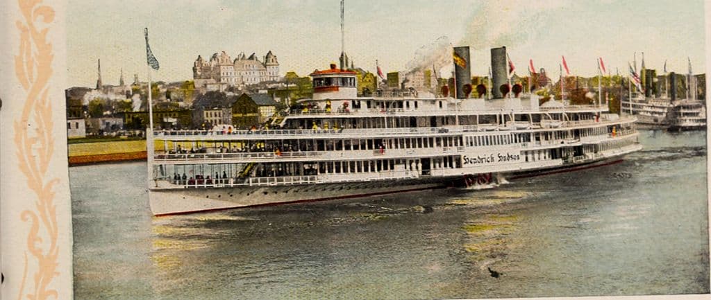 postcard of Hudson River steamers